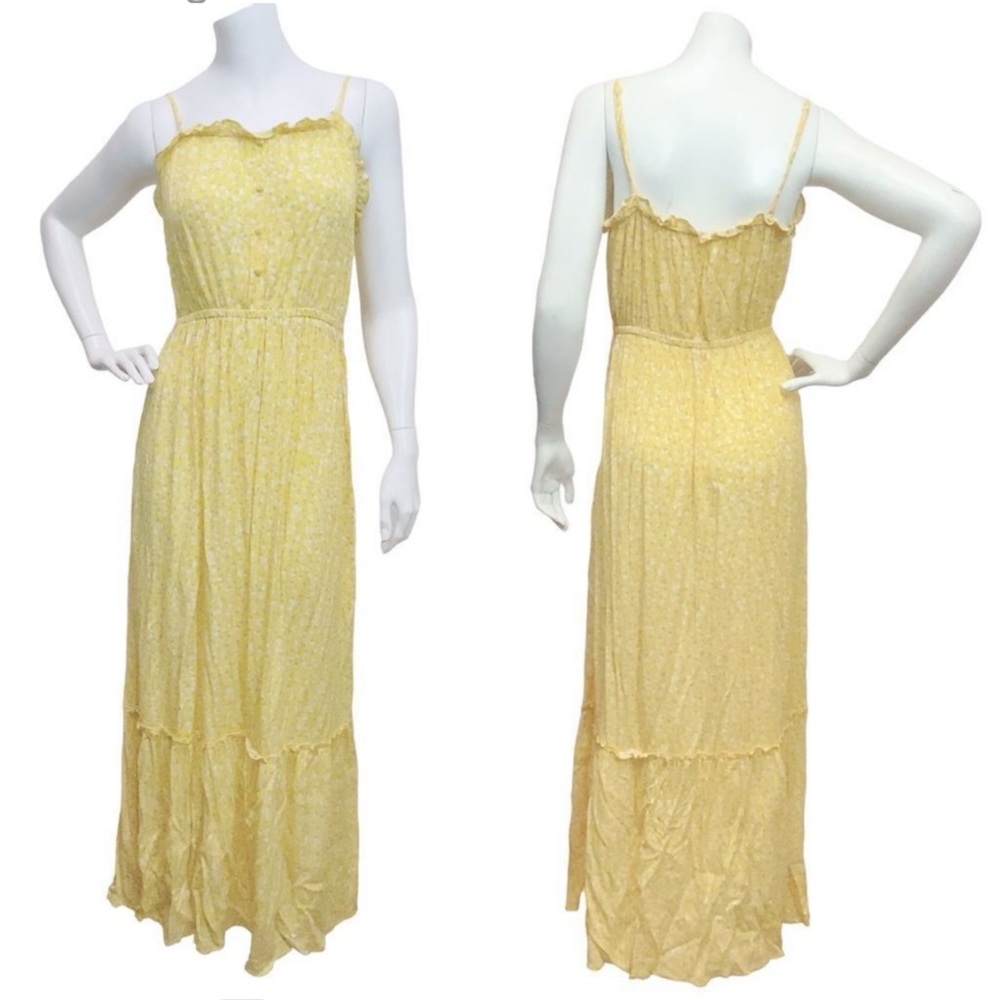 Gypsy & Jade Women's Med Tiered Maxi Yellow Floral Print Spaghetti Strap Dress